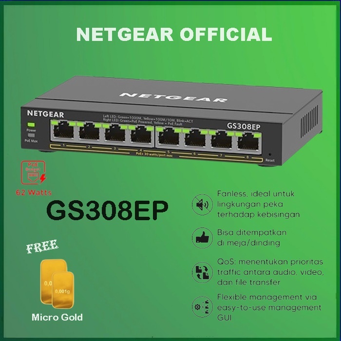 Netgear GS308EP 8-PORT GIGABIT ETHERNET SWITCH POE+ - GS 308EP