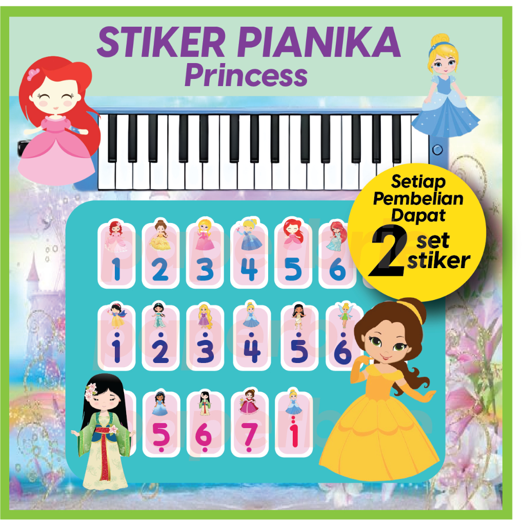

[ Dapat 2 SET ] Stiker pianika PRINCESS sticker pianika not piano tuts pianika not pianika PRINCESS