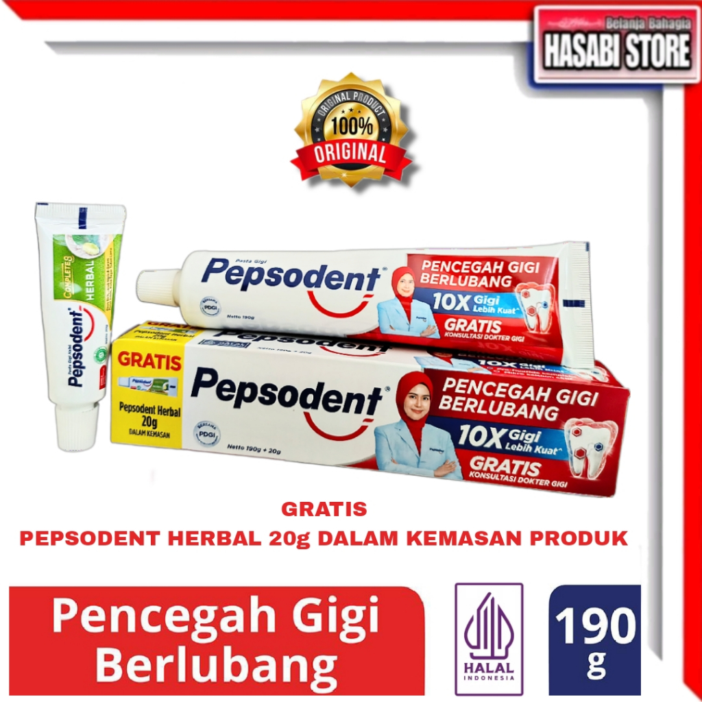 PEPSODENT 190GR FREE PEPSODENT HERBAL 20GR