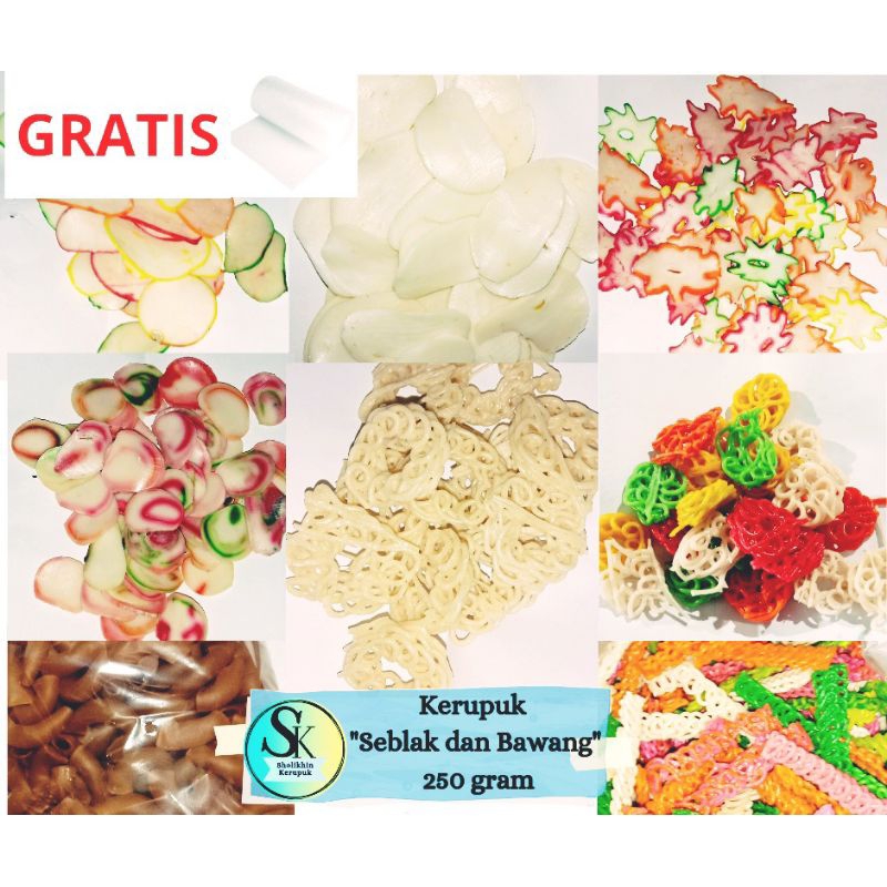 

Aneka Kerupuk Seblak 250 gram / Kerupuk Bawang / Makaroni / Kerupuk Viral / Kerupuk Rafael / Tersanjung / Bibir / Terasi / Uker / Keong / Beras / Kepang / Mawar / Samiler / Puli / Tempe / Poleng / Sari Udang / mawar / Segitiga