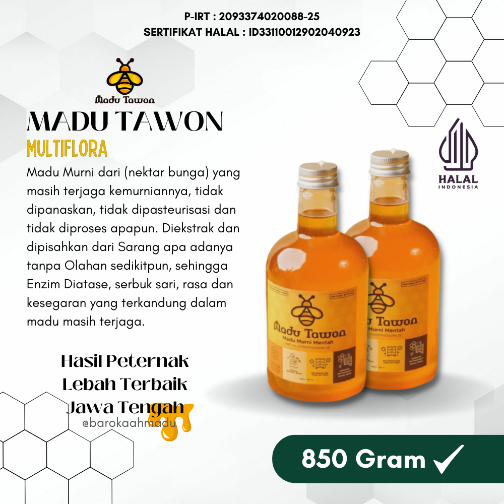 

Madu Asli 100% - Madu Murni Nektar Multiflora 850Gr - Pure Natural Raw Honey | Madu Tawon | HALAL - DINKES