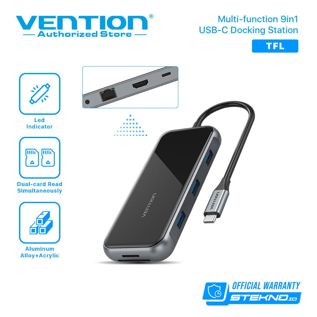 Vention Multiport Usb Type C Mirror Acrylic Surface Hdmi VGA Card reader Aux Power Delivery LAN RJ45