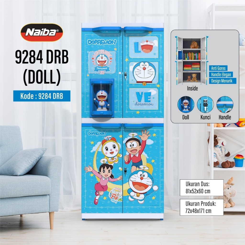 NAIBA DOLL 9284 / 9254 - LEMARI PLASTIK NAIBA DOLL 3D HELLOKITTY DORAEMON KARAKTER