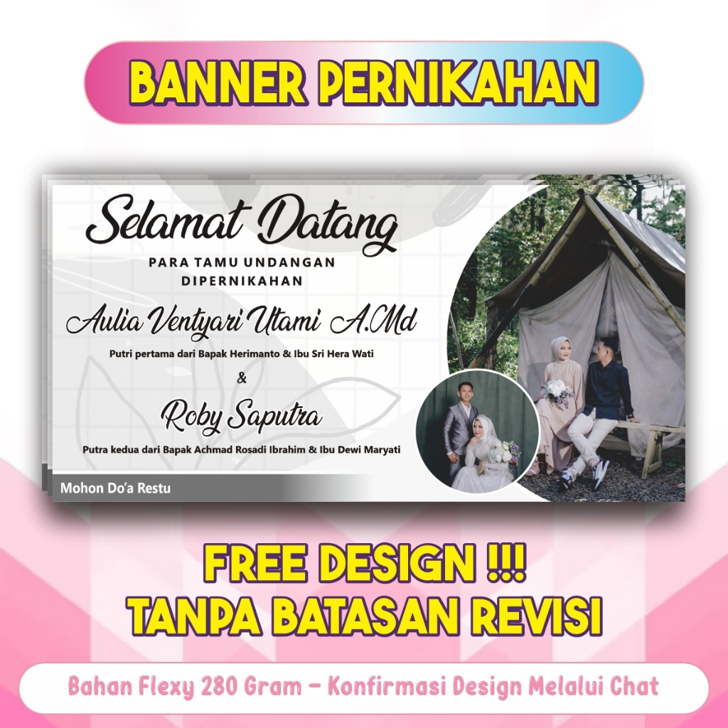 [COD] Cetak Banner / Spanduk  Pernikahan / Selamat Datang / Mohon Doa Restu Free Desain