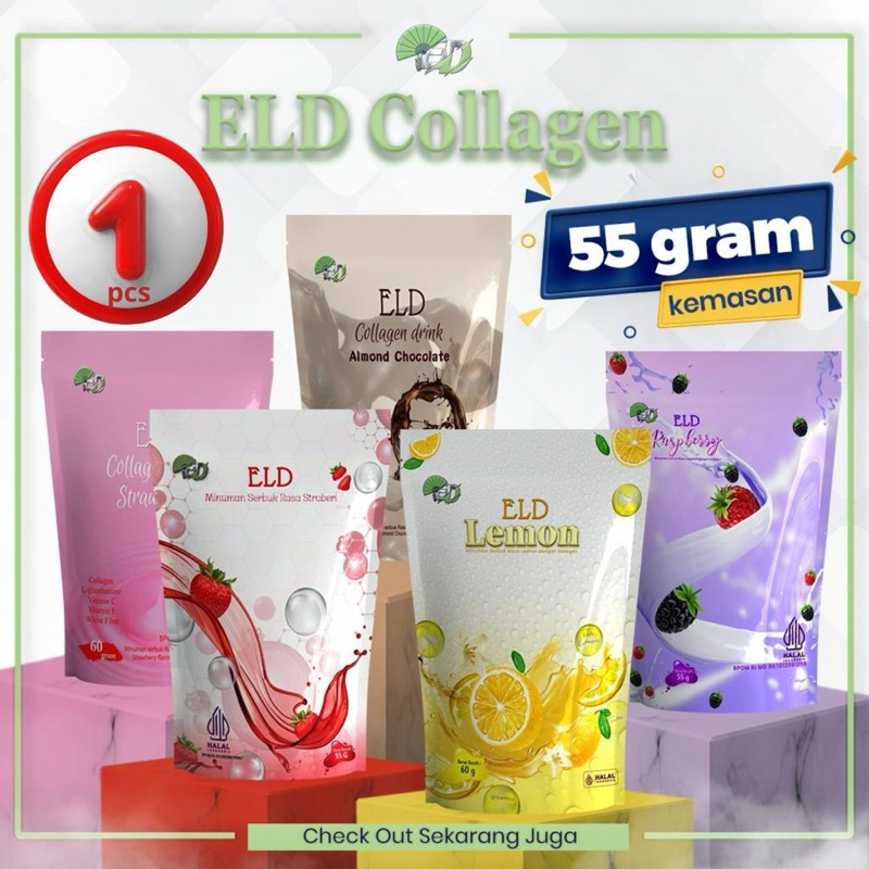 (COD)ELD Collagen Drink Pemutih Badan & Pelangsing Badan ) Almond Coklat/Strawberry/Raspberry/Lemon