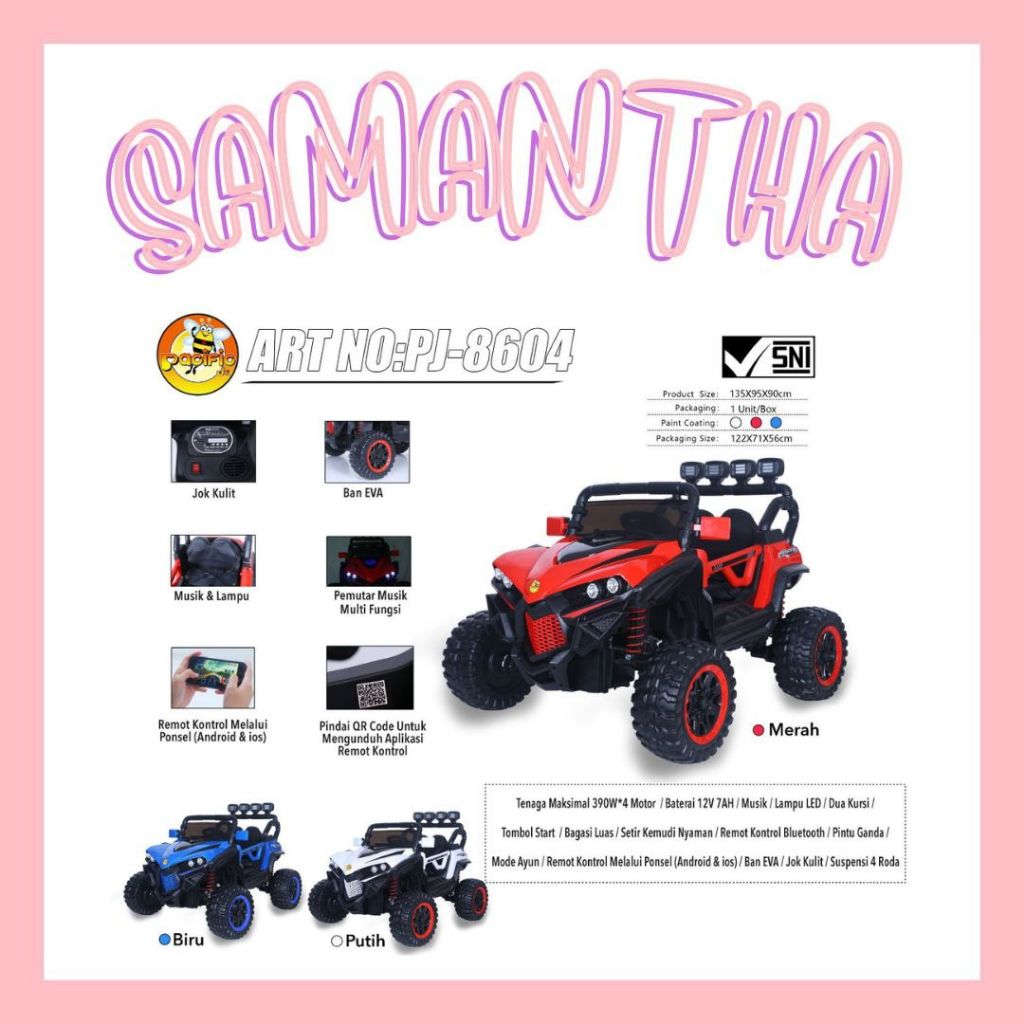 MOBIL MAINAN ANAK RECHARGEABLE CAR PACIFIC JR JEEP PJ 8604