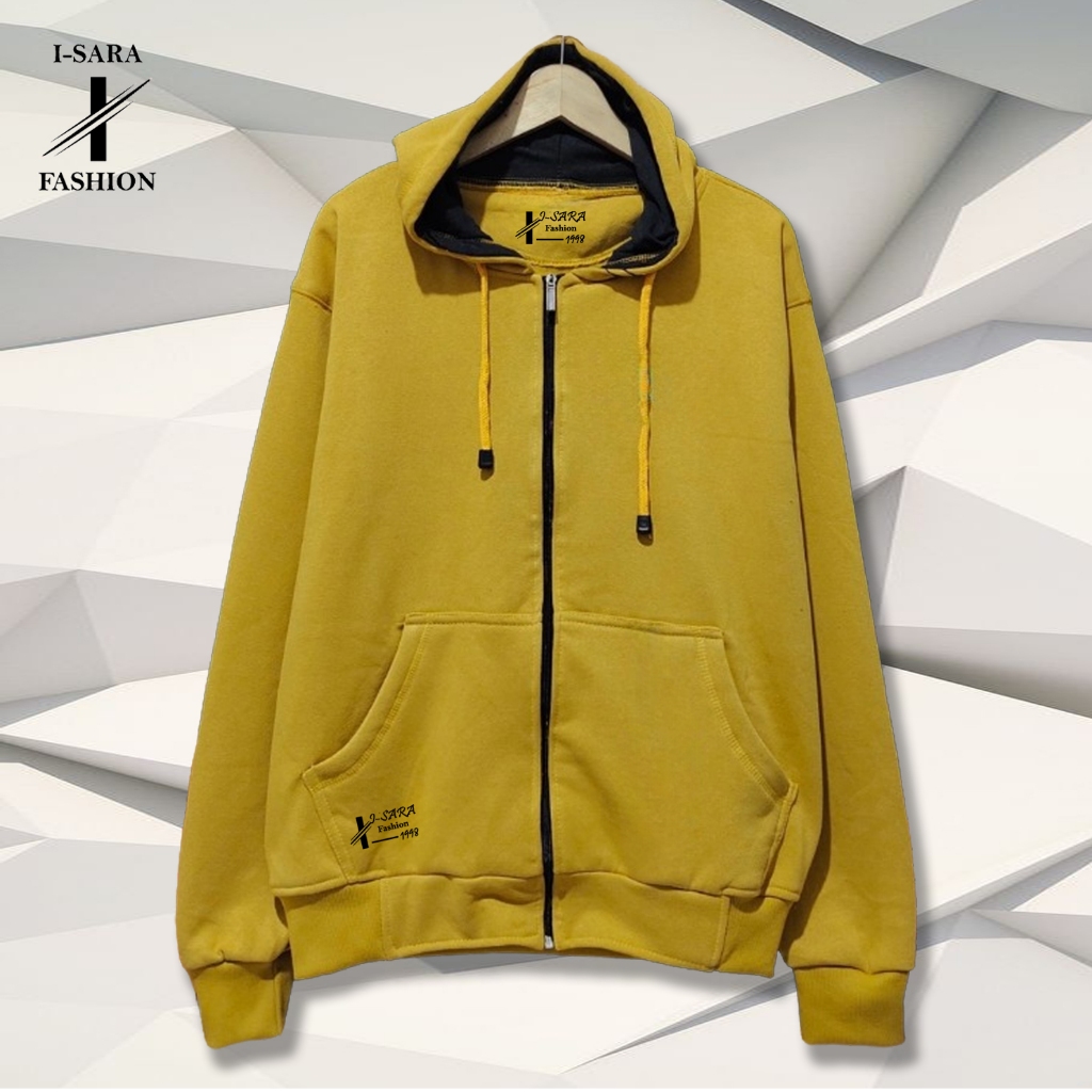 Jaket Resleting Pria Polosan Warna Kuning Switer Cowok Cewek Terlais Brand Disto Suiter Hudie Zipper