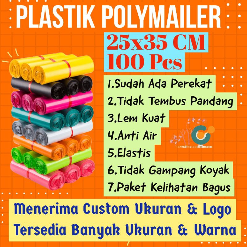 

Plastik Packing Polymailer 25x35 CM Isi 100 Pcs Kantong Baju Online Shop Polimer Lem Anti Air