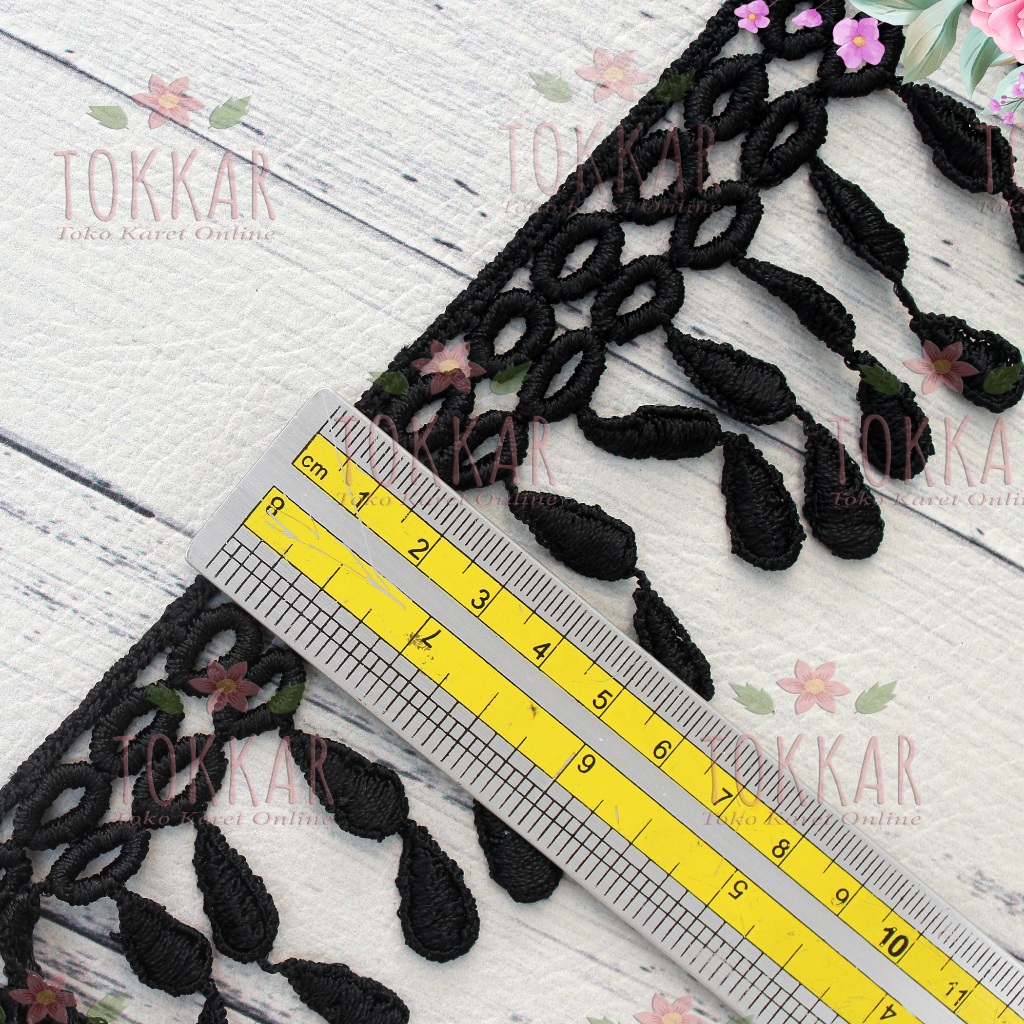 (PerMeter) RDB525 Renda Bordir Gipper Rumbai Hitam Cantik Lebar 6Cm