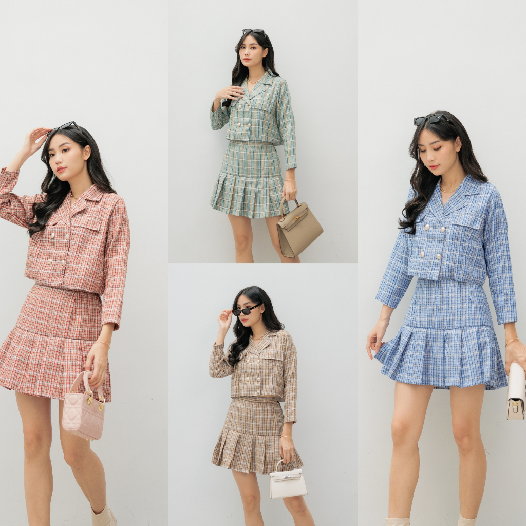 Seane M484 Long Sleeve Tennis Tweed Set / setelan panjang