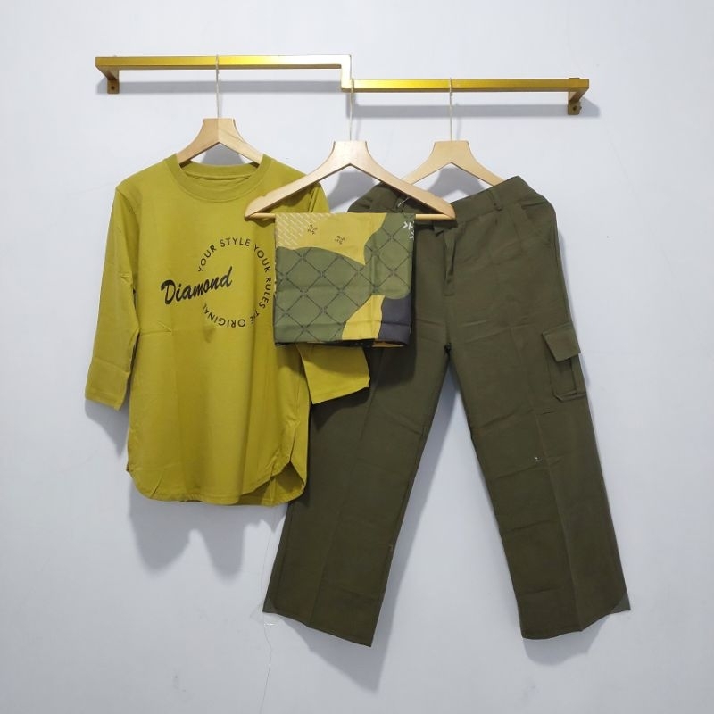 SETELAN KULOT LINEN+KAOS COMBED HIJAB//SET WANITA//SETELAN CARGO KULOT LINEN ALLSIZE JUMBO KAOS
