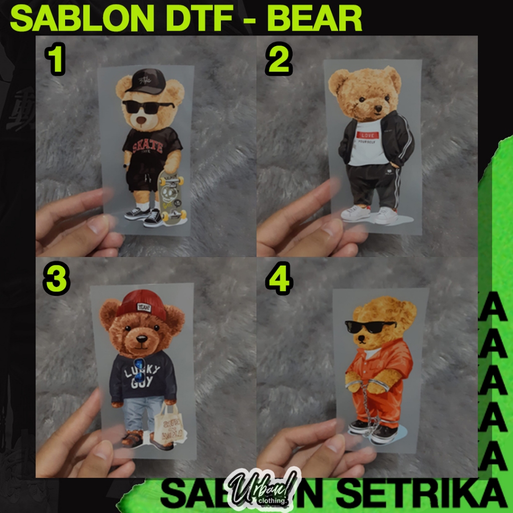 

Urban - Sablon setrika Stiker label Beruang DTF Bear label anak dewasa stiker DIY kaos STIKER LABEL