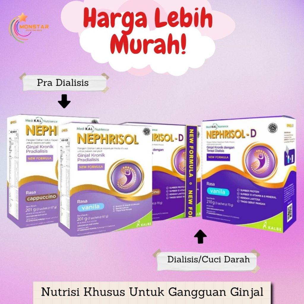 

MONSTAR - NEPHRISOL D Vanila - Nutrisi Khusus Pasien Ginjal Cuci Darah⭐ MONSTAR.ID⭐