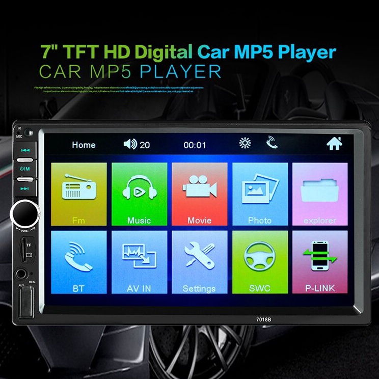 Head Unit Double Din MP5 7 inch 718B Audio Mobil Mirrorlink Bluetooth Touchscreen Full Glass