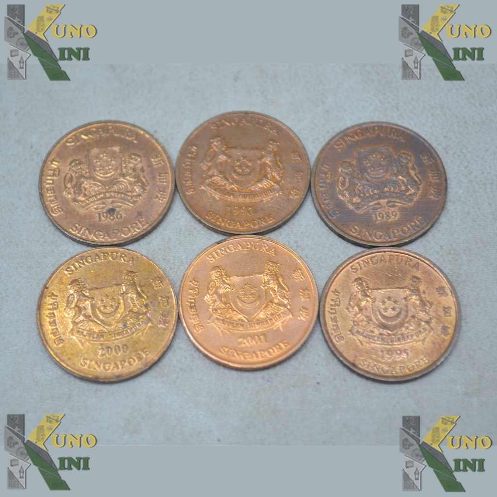 KOIN KUNO 1 CENT SINGAPORE TAHUN 1986 - 2001, 6 pcs