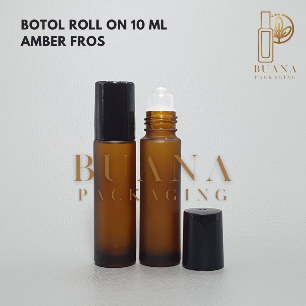 Botol Roll On 10 ml Amber Frossted Tutup Plastik Hitam Bola Plastik Natural / Botol Roll On / Botol Kaca / Parfum Roll On / Botol Parfum / Botol Parfume Refill / Roll On 8 ml