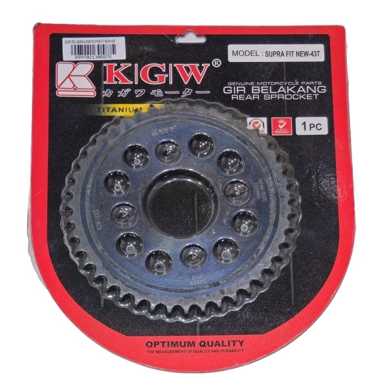 GIR GEAR BELAKANG KGW TITANIUM 43 T 428 SUPRA FIT NEW / S X REVO LAMA KARISMA SUPRA X 125 KARBU FI B