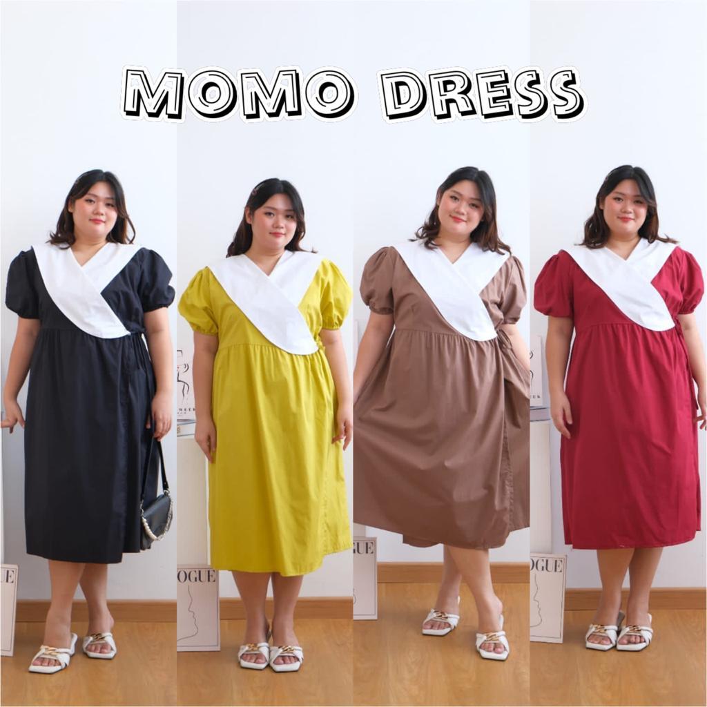MOMO DRESS WANITA BIGSIZE MATERIAL COTTON POPLIN FIT TO XXL MIDIDRESS JUMBO BIG SIZE