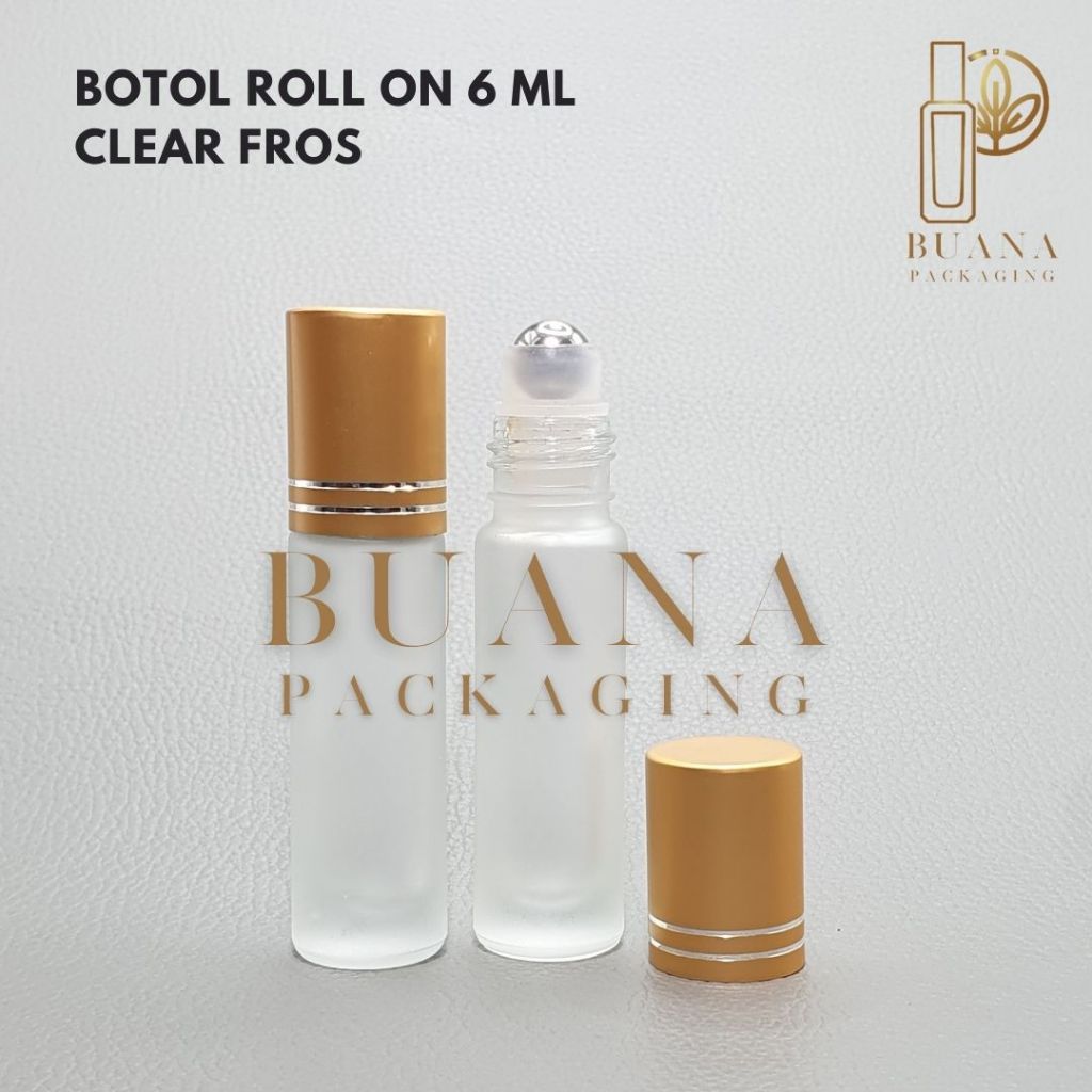 Botol Roll On 6 ml Clear Frossted Tutup Stainles Emas Matte Bola Stainles / Botol Roll On / Botol Ka