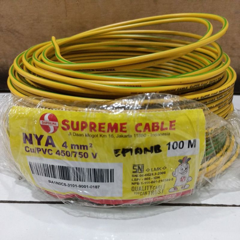Kabel Listrik Tunggal Kawat Grounding SUPREME NYA 4mm 4 mm Kuning Hijau Meteran