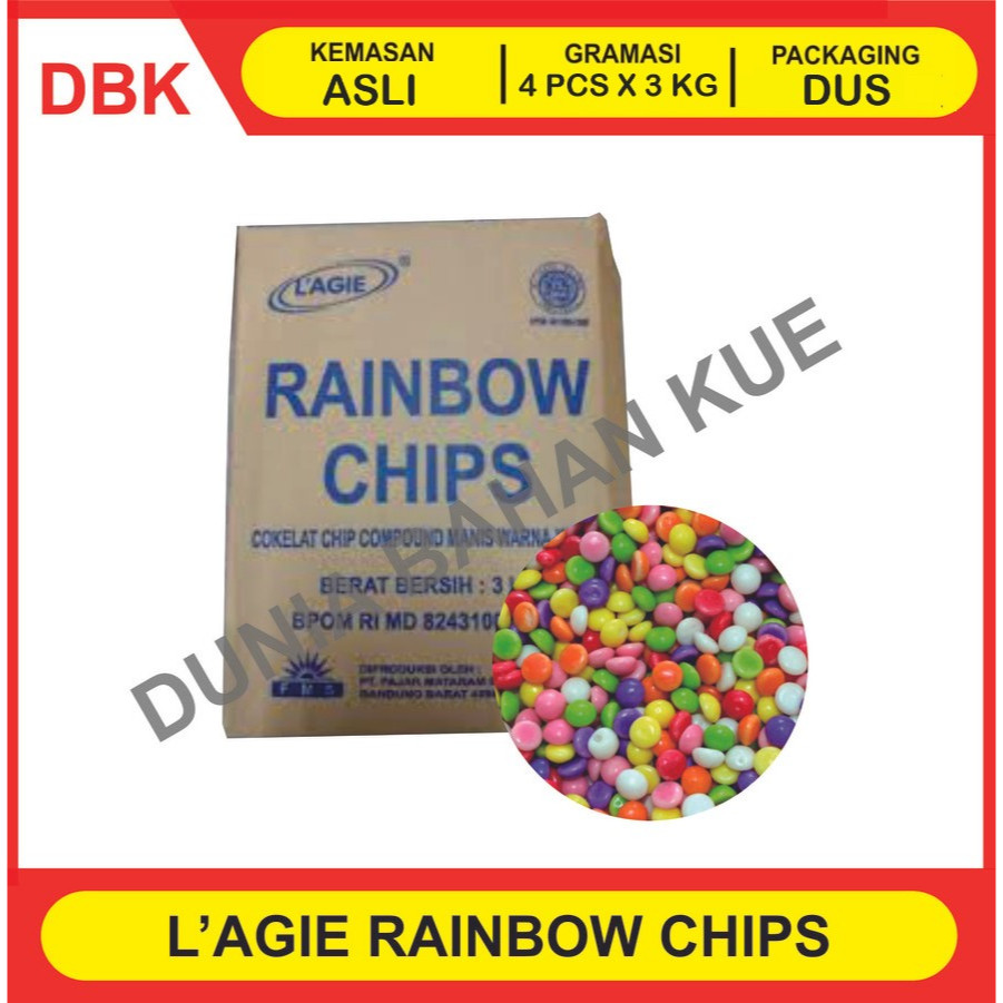 

CHOCO CHIPS RAINBOW LAGIE 1/2 BULAT KEMASAN BOX 3 KG - 1 DUS 4 BOX
