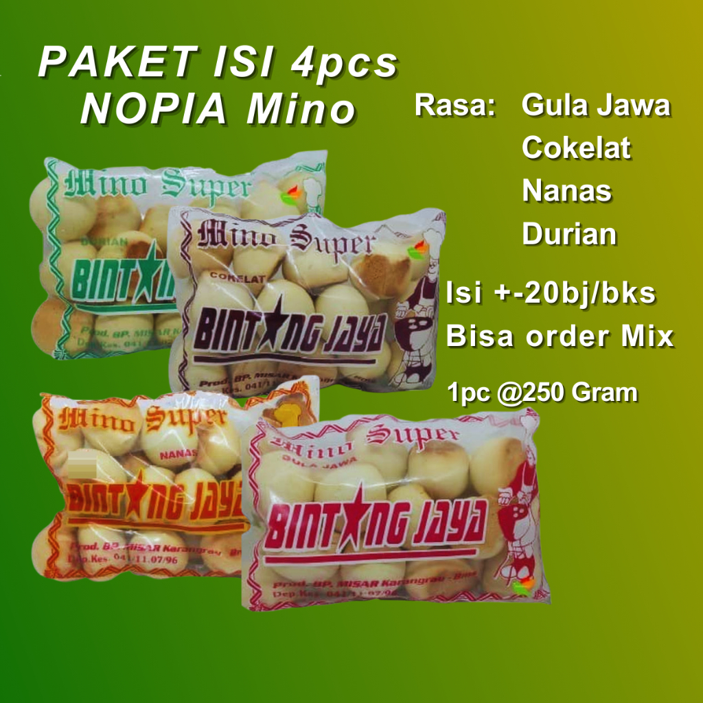 

Sekar_Shop07 4 Pcs Mino Nopia Mini Cemilan Sehat Makanan Khas Banyumas Bintang Jaya