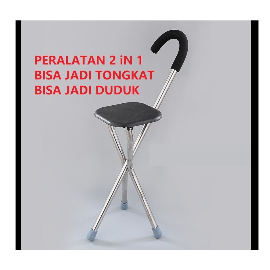 RUMAH PAPAKU 2024 - Tongkat Kursi Lipat 2in1 / BISA DUDUK DAN  PENOPANG JALAN ORANG TUA / Tongkat Du