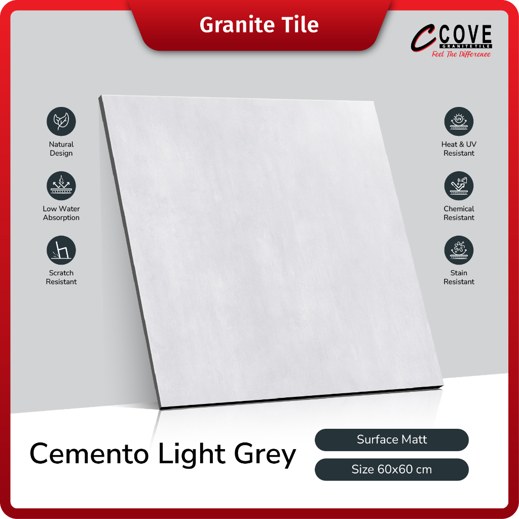 Cove Granite Tile Cemento Light Grey 60x60 Granit Lantai Outdoor Kamar Mandi