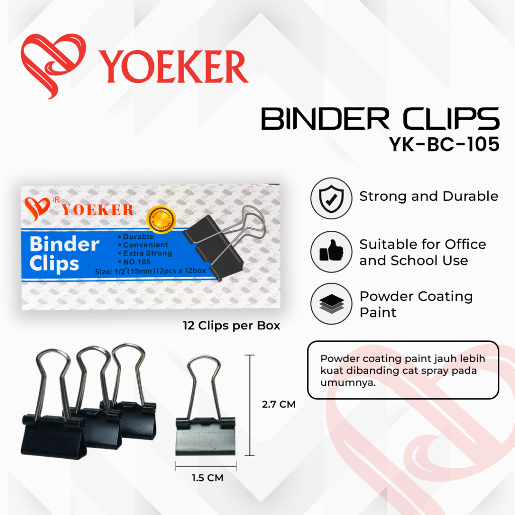 

(1 BOX) Binder Clip Penjepit Kertas Kecil 105 107 111 Yoeker