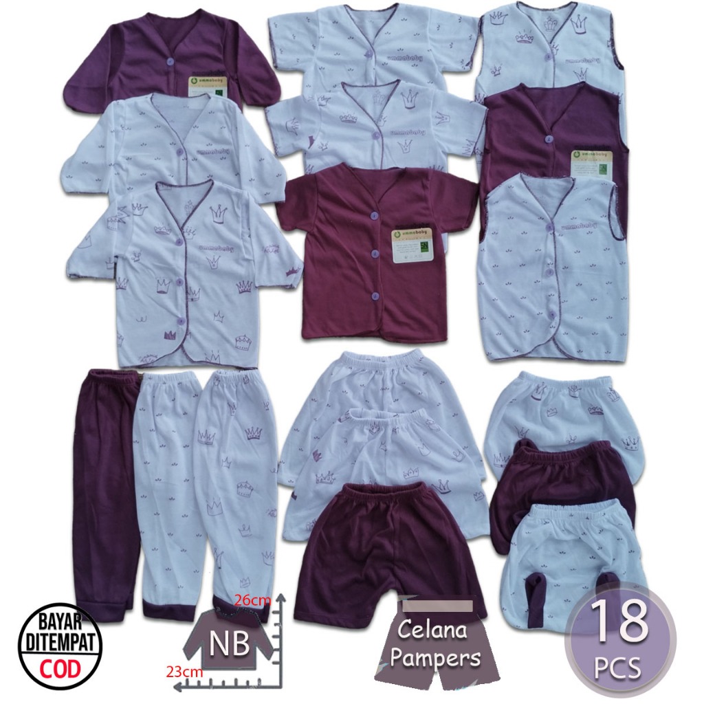 ummababyshop 18 Pcs Baju Bayi Perempuan Laki Laki Baju Bayi Newborn Setelan Bayi Atasan Kado Lahiran