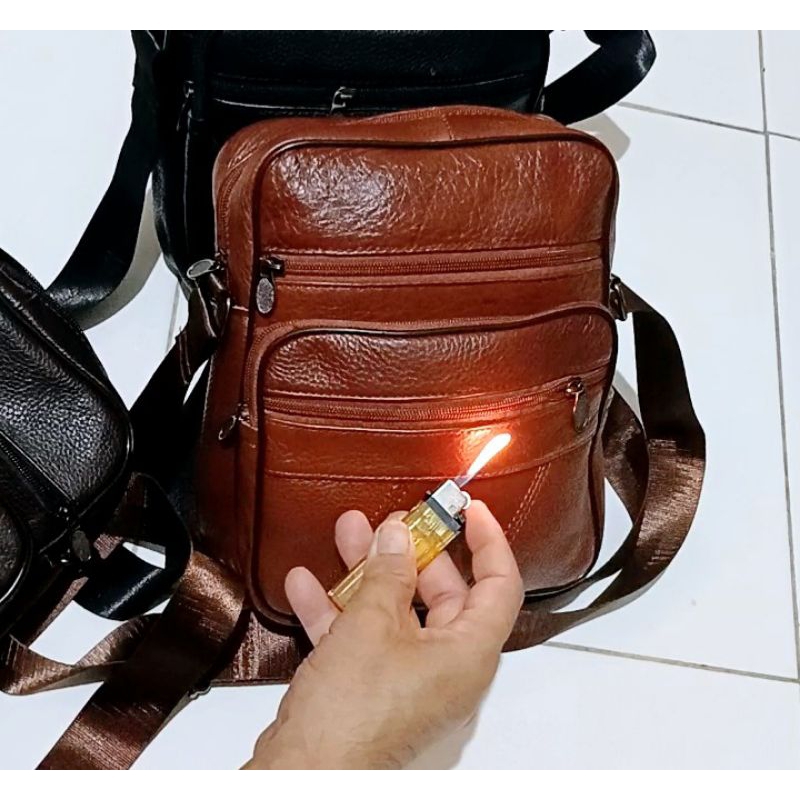 Tas slempang kulit asli pria wanita tas kulit asli ukuran besar