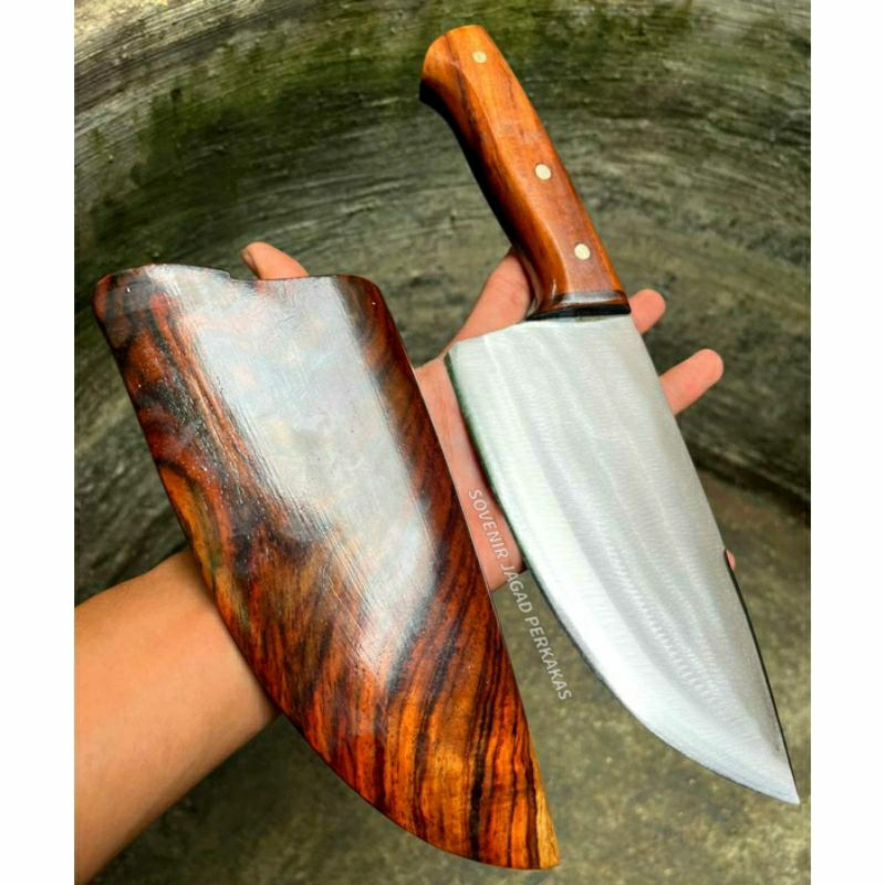 PISAU JUMBO TUNA Baja Per Jeep Super Sudah Fulltang Kuat Pisau Menguliti Ikan Kayu Sonokeling Super.