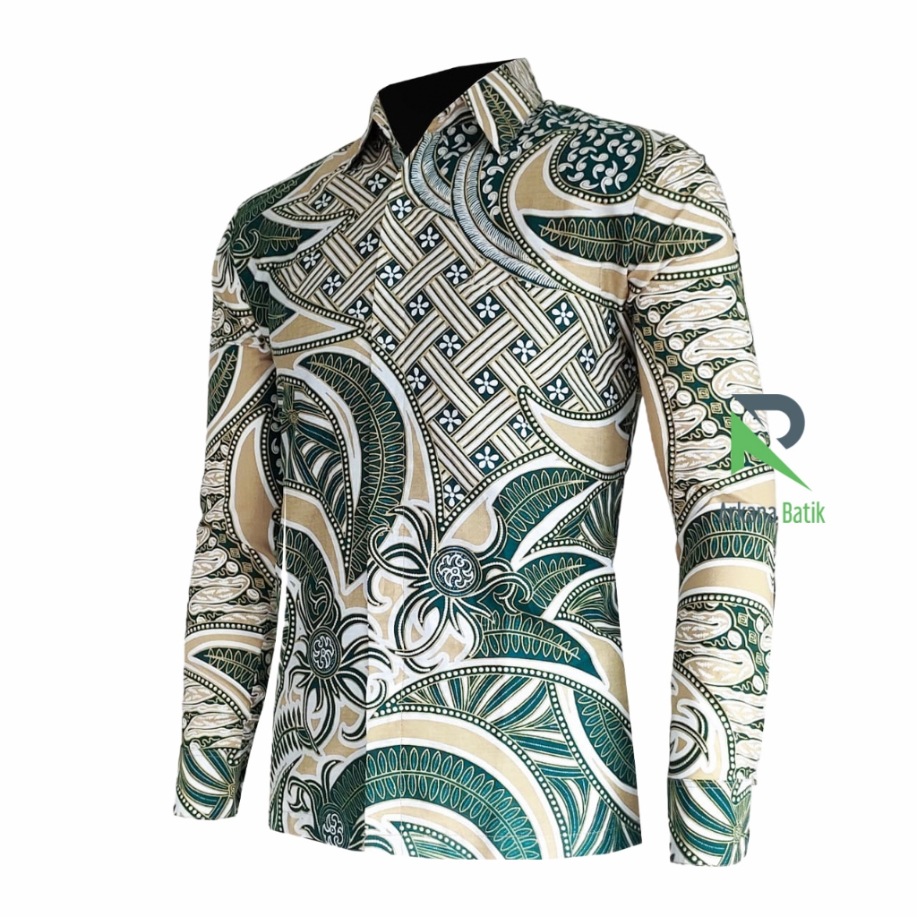 Arkana Batik Slimfit Motif Janardana Kemeja Batik Hijau  Slimfit