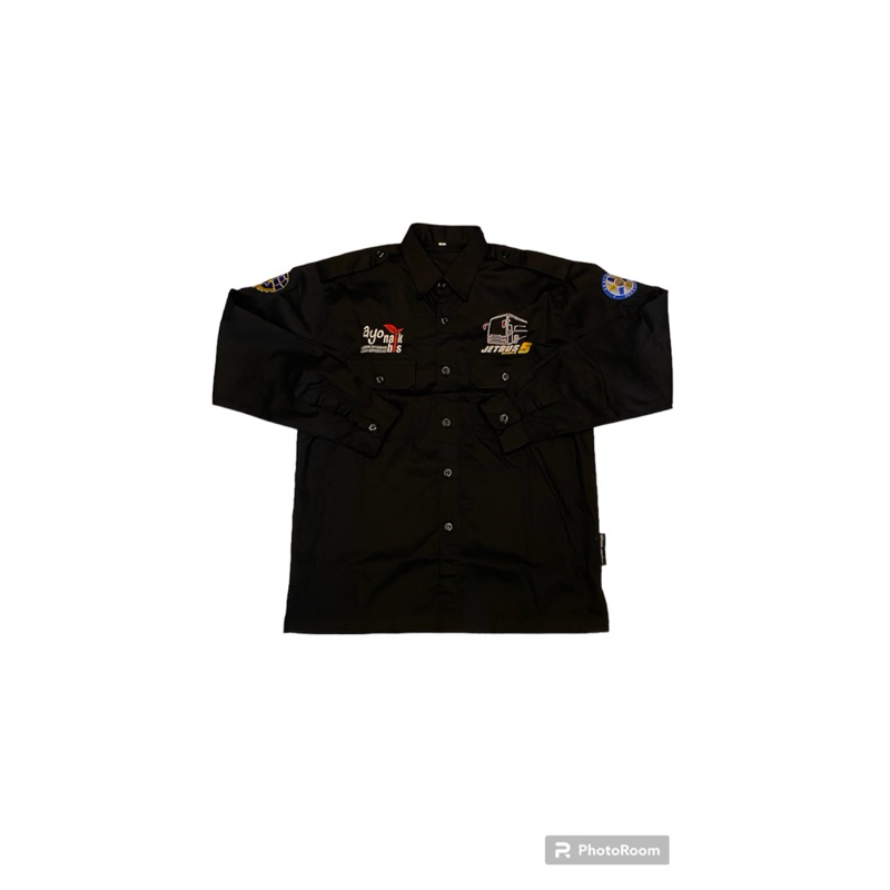 kemeja bus pariwisata waran hitam lengan panjang dan pendek