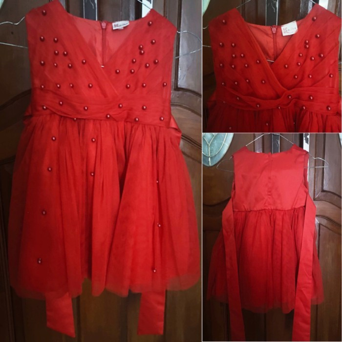 BAJU DRESS ANAK CEWEK PEREMPUAN MERAH RED DRESS PRINCESS 2-4 TAHUN BAJU IMLEK CHEONGSAM SINCIA PESTA