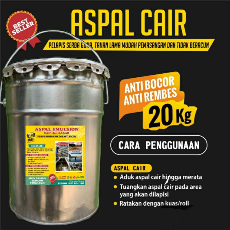 HIGH QUALITY Aspal Cair Waterproofing 20 kg Daya Rekat Kuat Waterproofing Aspal Cair 20 KG