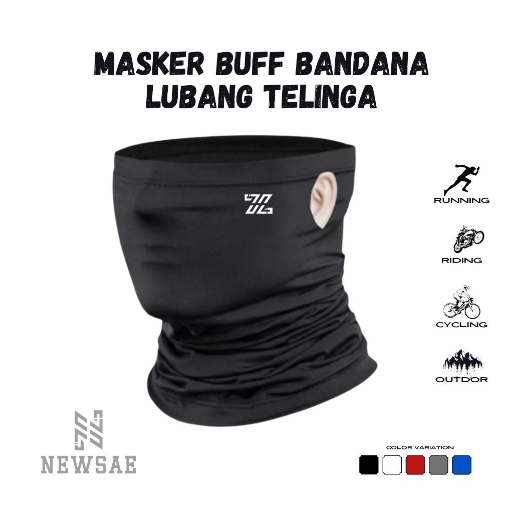 masker buff pria lubang telinga tebal / masker motor / masker polos hitam / masker buff polos / buff