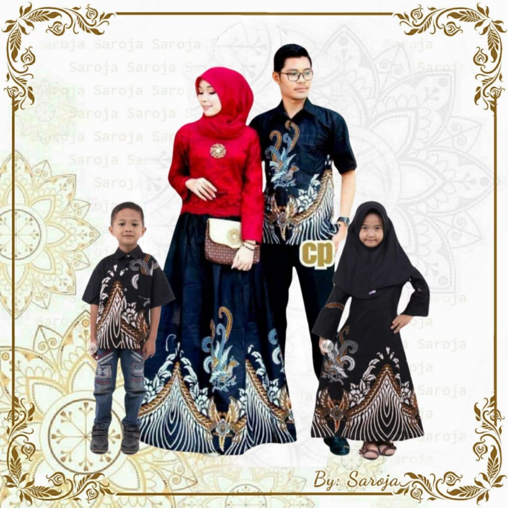 Couple Keluarga Family Set Dress Brokat Motif Ayam Serama | Gamis Batik Kombinasi Brokat | Gamis Kondangan Casual | Couple Lebaran Terbaru 2024