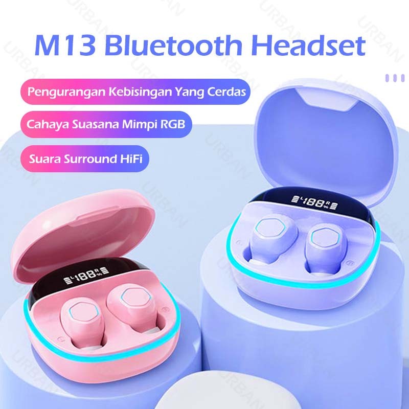 M13 Macaron Headset Bluetooth TWS with Mic Breathing Light Case Earphone Bluetooth Led Display Scree