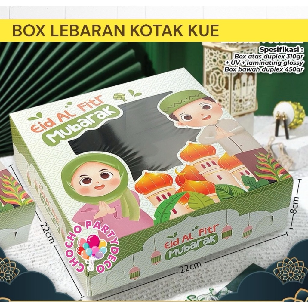 Box Idul Fitri Kotak Kue Tart Lebaran / Parcel Idul Fitri / Hampers Lebaran ukuran 22x8x22 cm