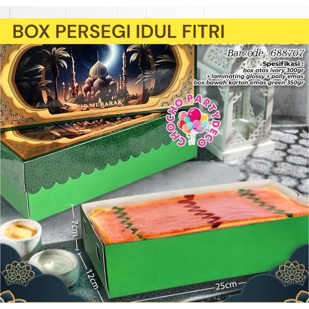 Box Idul Fitri PERSEGI / Kotak Kue Lebaran / Parcel Idul Fitri / Hampers Lebaran ukuran 25x12x7 cm