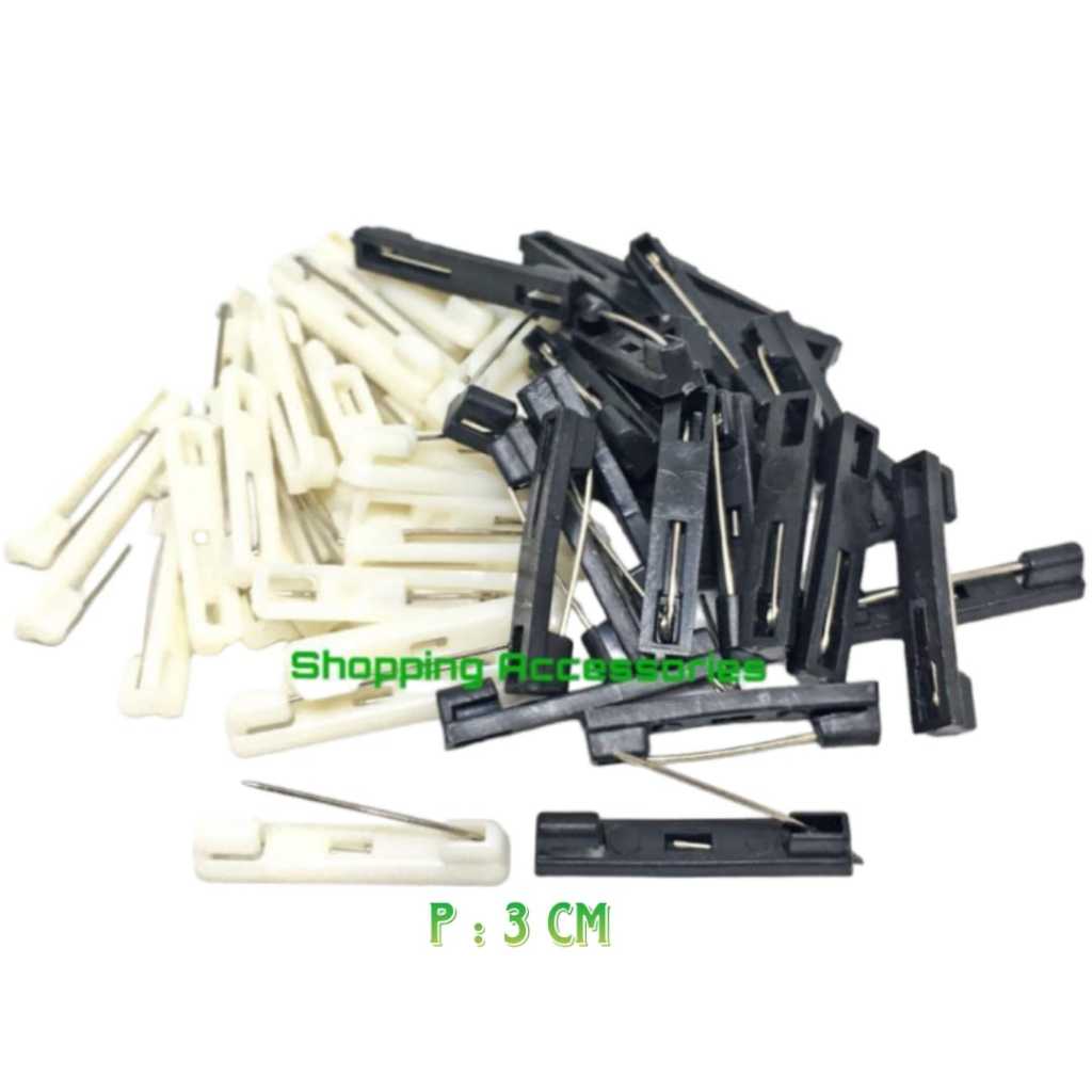 Peniti name tag plastik 1 1/4INCH (3,2cm) putih dan Hitam isi 144pcs