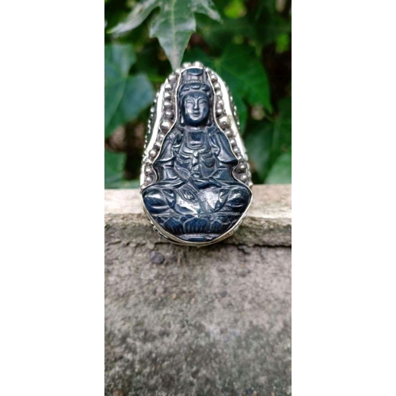 Natural batu hawk eye ukir dewe kwan im