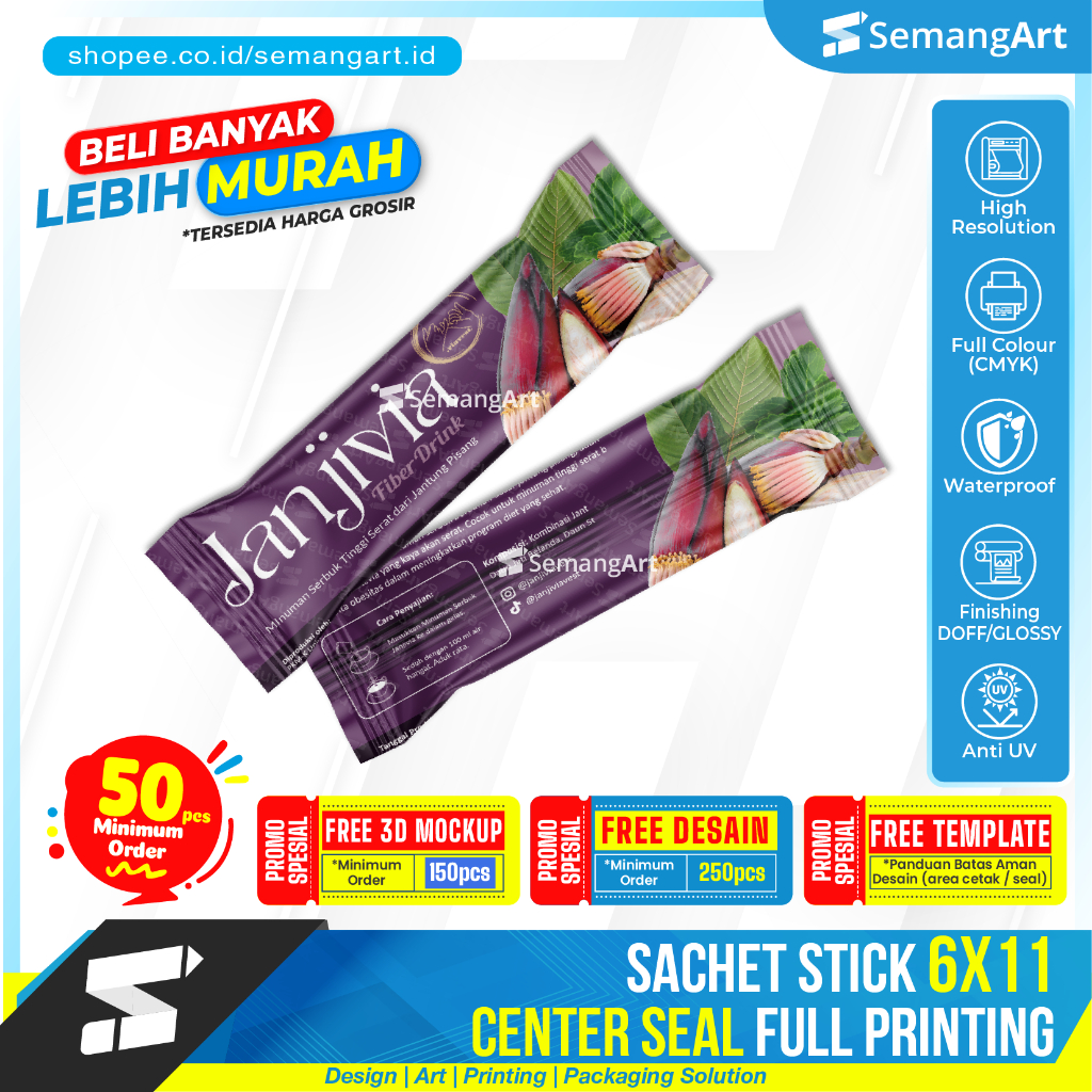 

Kemasan Sachet Center Seal 6x11 Bungkus Minuman Serbuk Herbal Tradisional Collagen kopi Makanan Full Printing Desain Custom