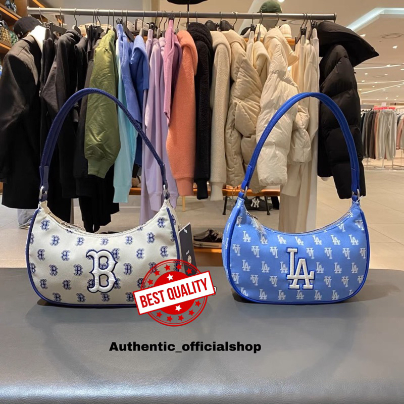 Tas MLB LA Monogram White Blue Jacquard Hobo Bag