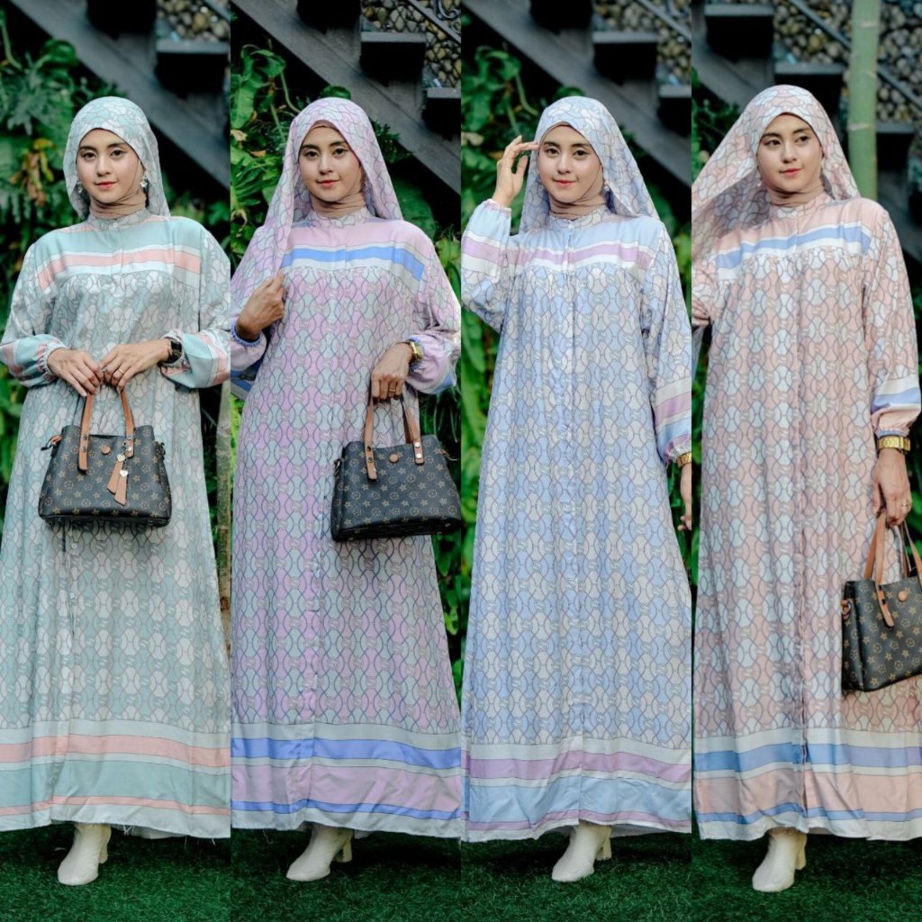 Gamis Set Hijab Pashmina Wanita Dewasa Arrumi Dress Lebaran 2024 Terbaru Kekinian Motif Cantik Bahan