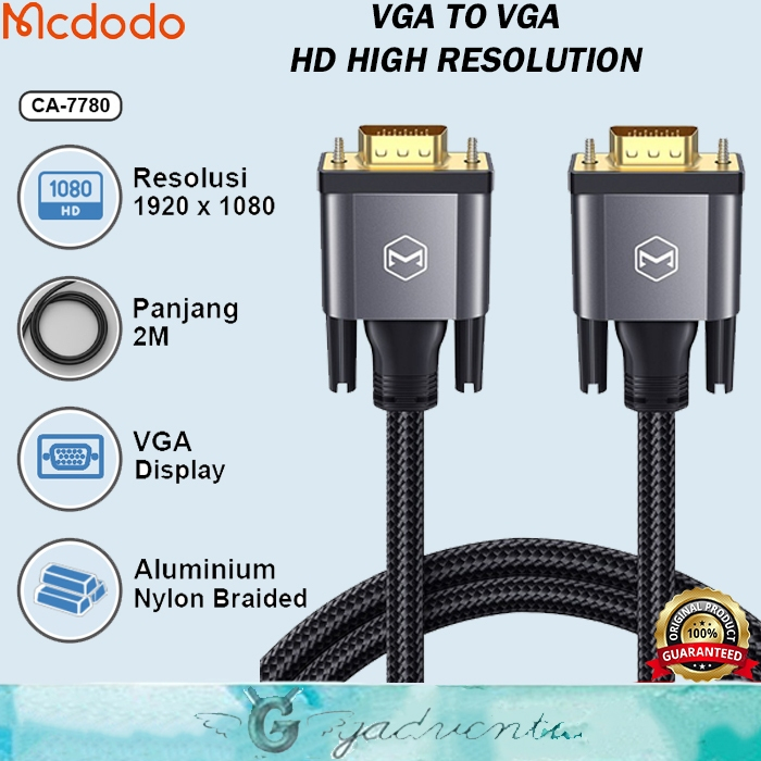Mcdodo Ca-127 Kabel Hdmi To VGA / Hdmi to Hdmi / VGA to VGA Hd 4k 8k Display Cable Converter Audio Video Ps4 Pc Laptop Komputer Sambungan Layar Monitor Premium Nylon Braided-VGA To VGA 2M