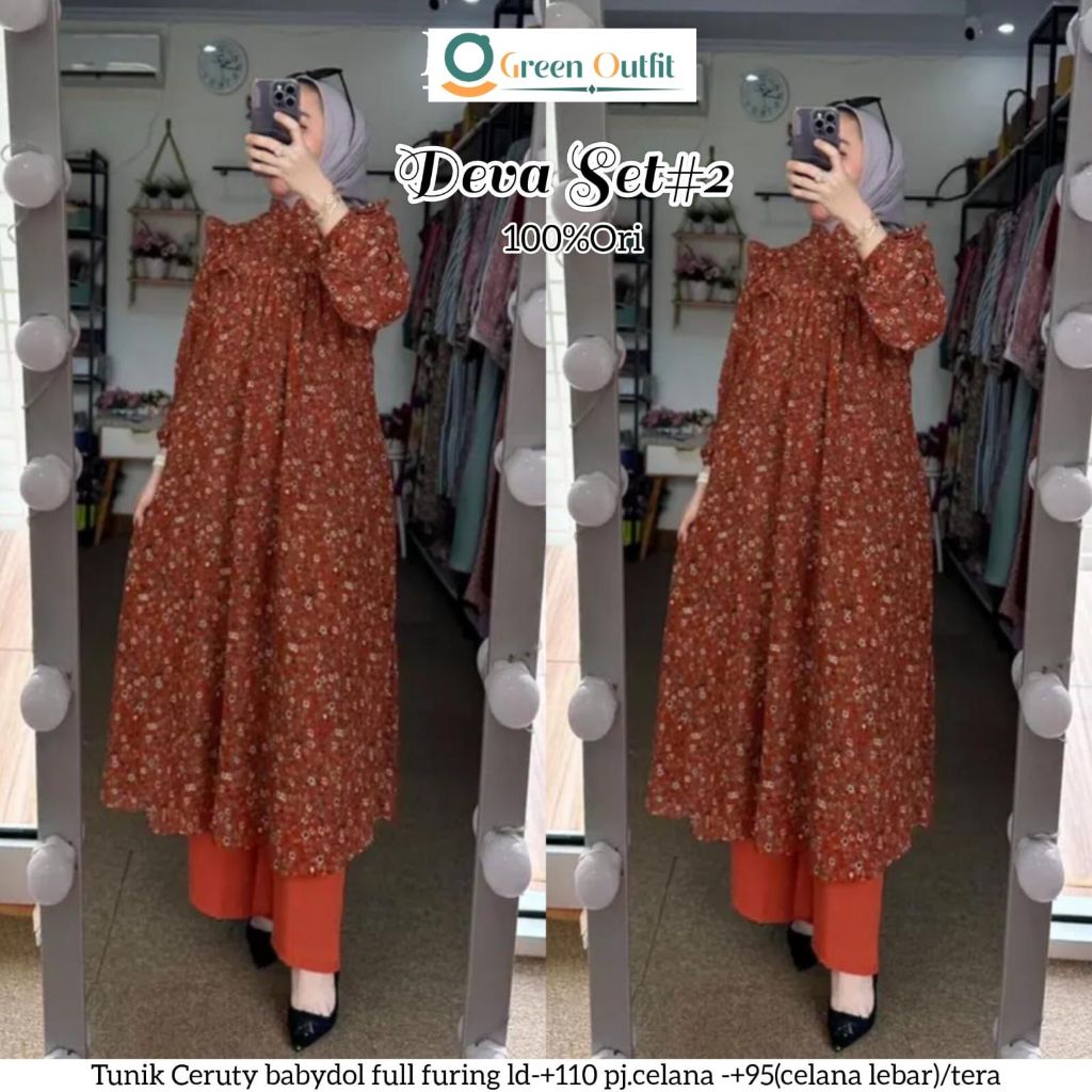 deva set stelan setelan 1set oneset baju pakaian tunik tunic celana kulot polos jumbo big size ld 11