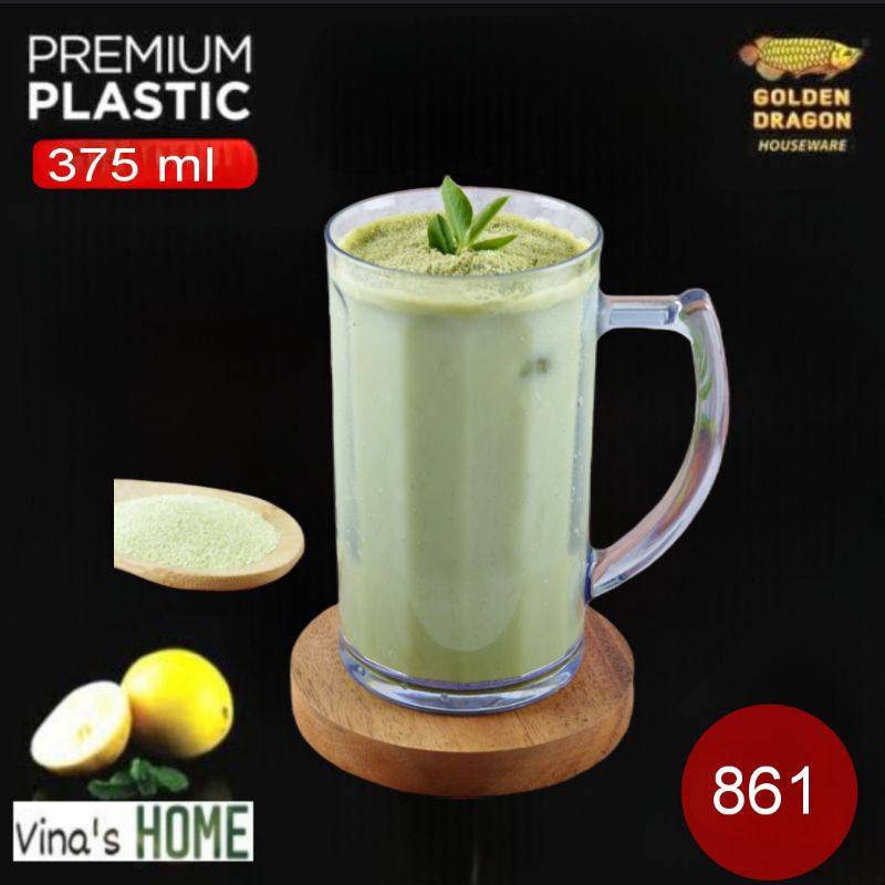 (6 Pcs) Gelas kopi gagang 375 ml - Gelas gagang plastik - 861 Golden dragon