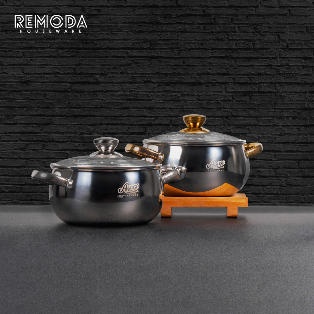 AGOGO SOUP POT PANCI SUP UKURAN 20-24CM STAINLESS STEEL SILVER & GOLD
